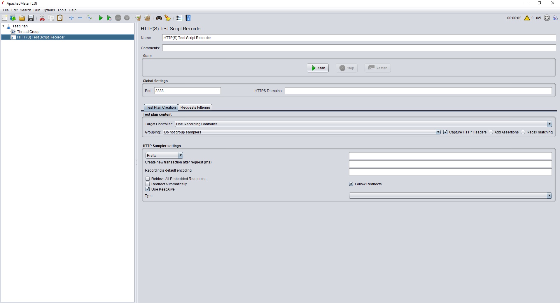 Настройка записи теста HTTP(S) Test Script Recorder в Jmeter изображение с сайта www.andreyolegovich.ru