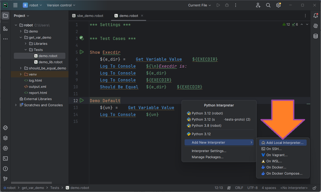 Настройка интерпретатора Python для Robot Framework Поддержка Robot Framework в PyCharm изображение с сайта www.testsetup.ru изображение с сайта www.testsetup.ru